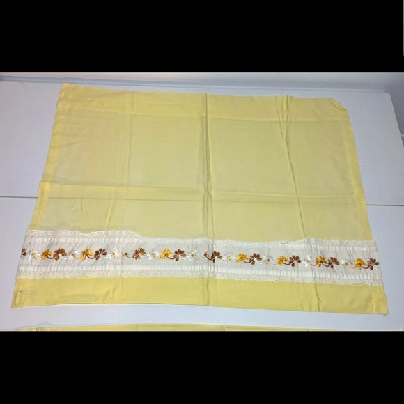 Vintage Cafe Kitchen Curtains Embroidered Lace Retro Flowers Brown Orange Yellow - Picture 3 of 4